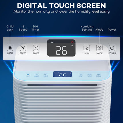10L/Day Portable Quiet Electric Dehumidifier with 3 Modes for Home Laundry Bedroom Basement - White