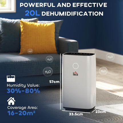 20L/Day Portable Quiet Electric Dehumidifier with 4L Tank and 3 Modes for Home - White