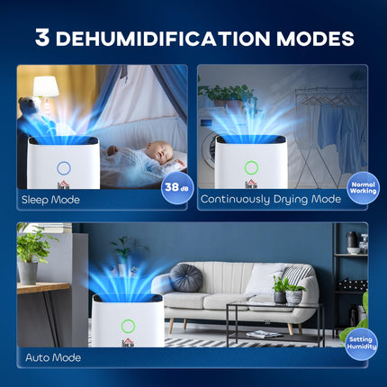 20L/Day Portable Quiet Electric Dehumidifier with 4L Tank and 3 Modes for Home - White