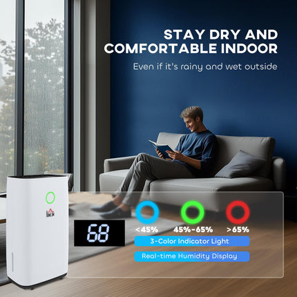 20L/Day Portable Quiet Electric Dehumidifier with 4L Tank and 3 Modes for Home - White