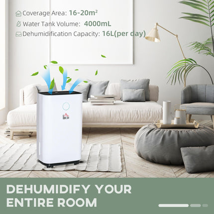 16L/Day Portable Quiet Electric Dehumidifier with 4L Tank, 3 Modes for Home Laundry Bedroom Basement - White