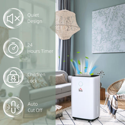 16L/Day Portable Quiet Electric Dehumidifier with 4L Tank, 3 Modes for Home Laundry Bedroom Basement - White