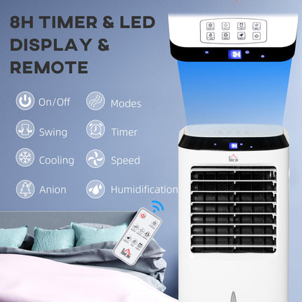 Portable Evaporative Air Cooler with Remote Control and 10L Tank - White