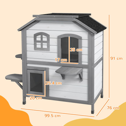 2-Story Indoor Outdoor Cat House with Escape Door and Shelter - White