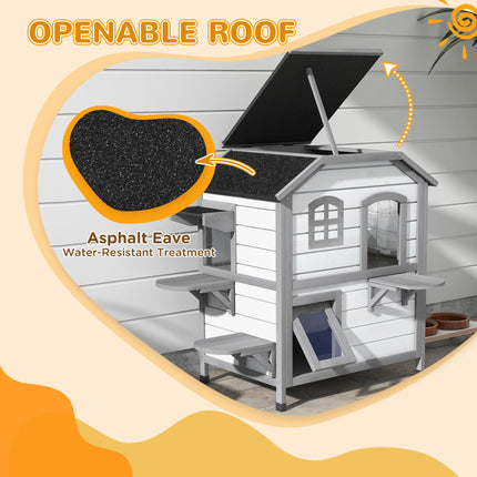 2-Story Indoor Outdoor Cat House with Escape Door and Shelter - White