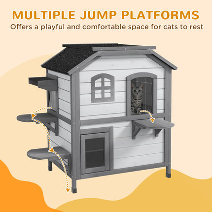 2-Story Indoor Outdoor Cat House with Escape Door and Shelter - White
