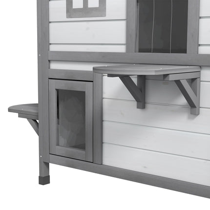 2-Story Indoor Outdoor Cat House with Escape Door and Shelter - White