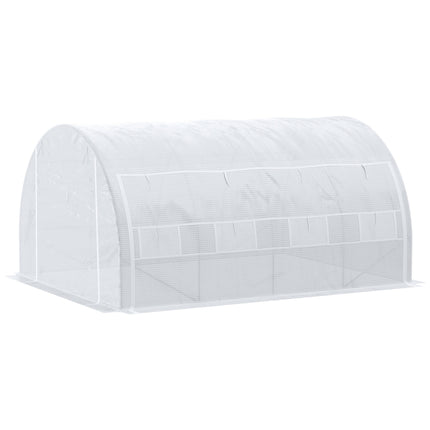 4 x 3 x 2 Metre Polytunnel Greenhouse with Steel Frame and Reinforced Cover - White