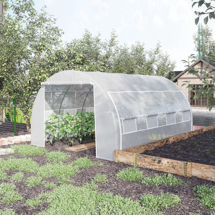4 x 3 x 2 Metre Polytunnel Greenhouse with Steel Frame and Reinforced Cover - White