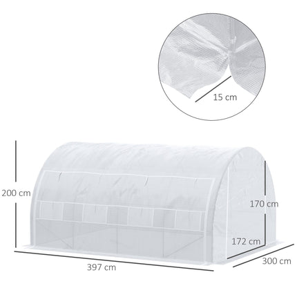 4 x 3 x 2 Metre Polytunnel Greenhouse with Steel Frame and Reinforced Cover - White
