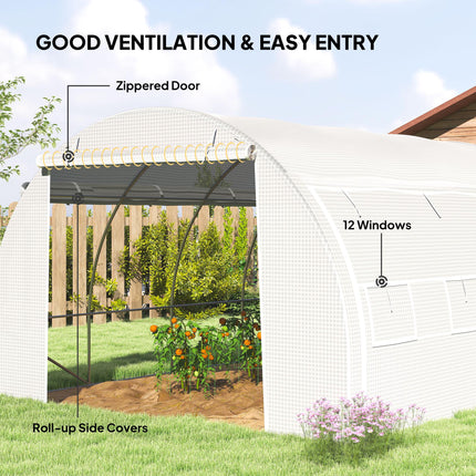 4 x 3 x 2 Metre Polytunnel Greenhouse with Steel Frame and Reinforced Cover - White