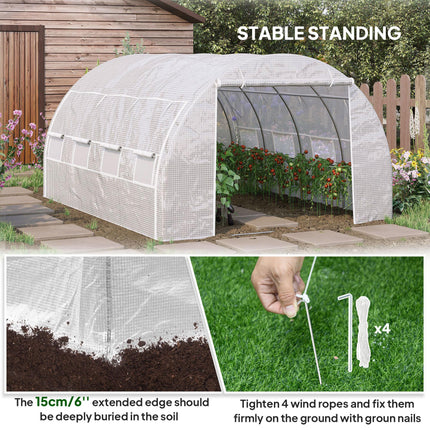 4 x 3 x 2 Metre Polytunnel Greenhouse with Steel Frame and Reinforced Cover - White