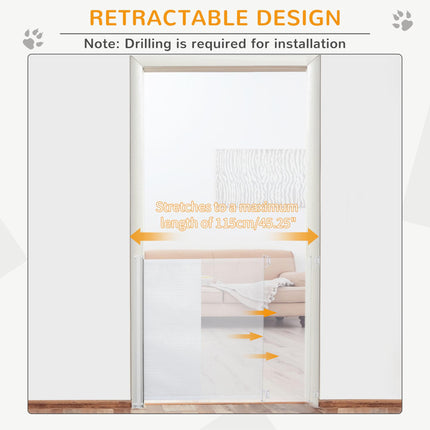 Retractable Dog Stair Gate 115 x 82.5 cm for Doorway, Hallway - White