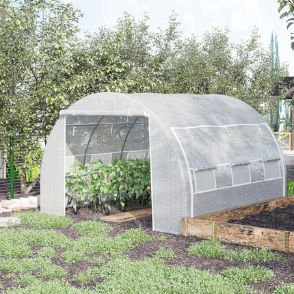 3 x 3 x 2m Walk-In Polytunnel Greenhouse with Galvanised Steel Frame - White