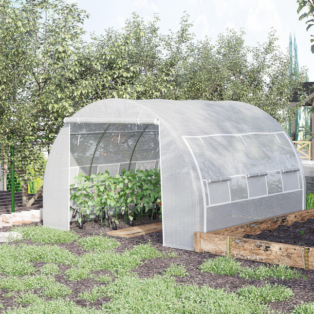 3 x 3 x 2m Walk-In Polytunnel Greenhouse with Galvanised Steel Frame - White