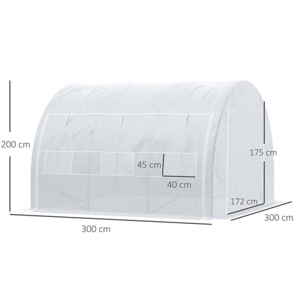 3 x 3 x 2m Walk-In Polytunnel Greenhouse with Galvanised Steel Frame - White