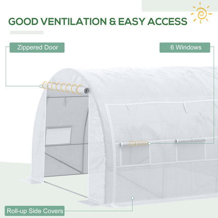 3 x 3 x 2m Walk-In Polytunnel Greenhouse with Galvanised Steel Frame - White