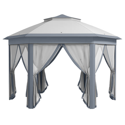 3 x 4m Hexagon Metal Frame Gazebo with Curtains - Grey