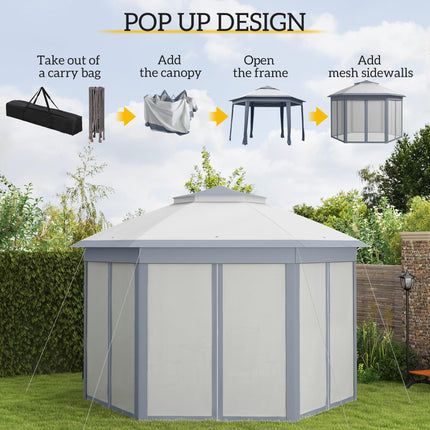 3 x 4m Hexagon Metal Frame Gazebo with Curtains - Grey