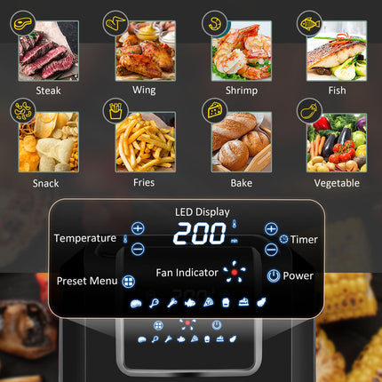 6.5L Digital Air Fryer Oven with Adjustable Temperature Control - Black