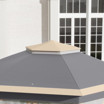 Hexagon 3x4m Pop Up Gazebo with Netting Outdoor Shelter - Khaki