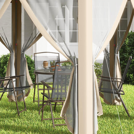 Hexagon 3x4m Pop Up Gazebo with Netting Outdoor Shelter - Khaki
