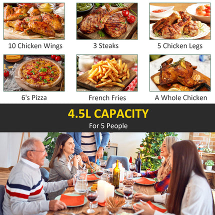 4.5L Digital Air Fryer with Adjustable Temperature & Timer - Black