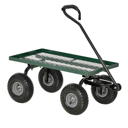 Garden Trolley Cart, Heavy Duty Garden Cart with Metal Frame, 10" Pneumatic Wheels, Rotating Handle, 150kg Capacity, for Garden, Farm, Green