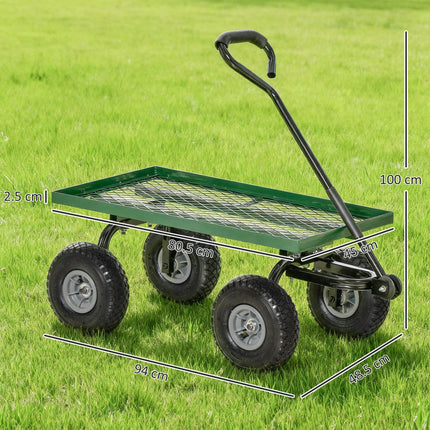 Garden Trolley Cart, Heavy Duty Garden Cart with Metal Frame, 10" Pneumatic Wheels, Rotating Handle, 150kg Capacity, for Garden, Farm, Green