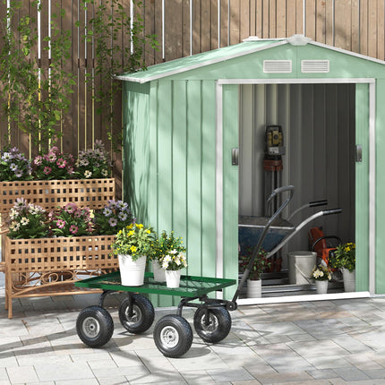 Garden Trolley Cart, Heavy Duty Garden Cart with Metal Frame, 10" Pneumatic Wheels, Rotating Handle, 150kg Capacity, for Garden, Farm, Green
