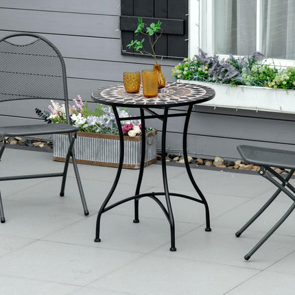 Φ60cm Mosaic Outdoor Patio Table with Ceramic Top - Black