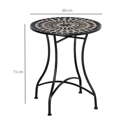 Φ60cm Mosaic Outdoor Patio Table with Ceramic Top - Black