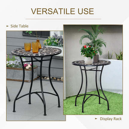 Φ60cm Mosaic Outdoor Patio Table with Ceramic Top - Black