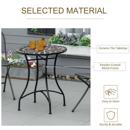 Φ60cm Mosaic Outdoor Patio Table with Ceramic Top - Black
