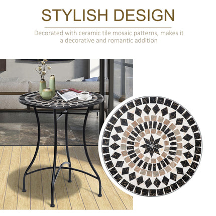 Φ60cm Mosaic Outdoor Patio Table with Ceramic Top - Black