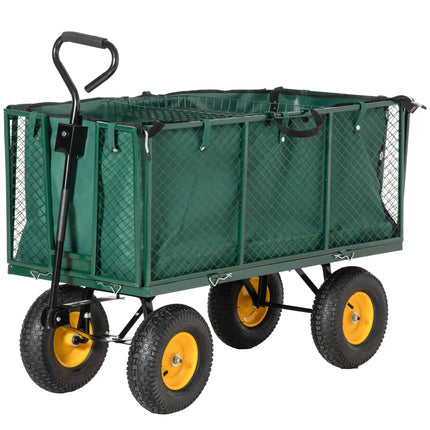 Large Heavy Duty 4 Wheel Garden Trolley Cart with Metal Frame - Green