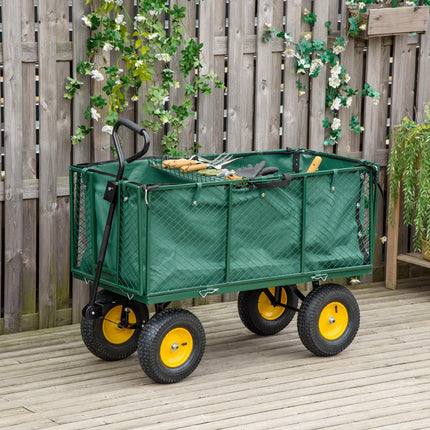 Large Heavy Duty 4 Wheel Garden Trolley Cart with Metal Frame - Green