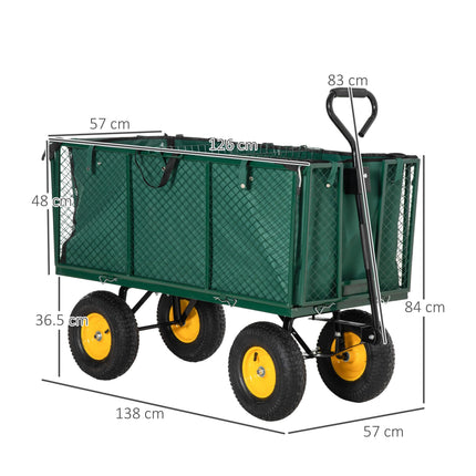 Large Heavy Duty 4 Wheel Garden Trolley Cart with Metal Frame - Green