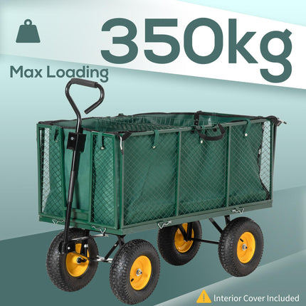 Large Heavy Duty 4 Wheel Garden Trolley Cart with Metal Frame - Green