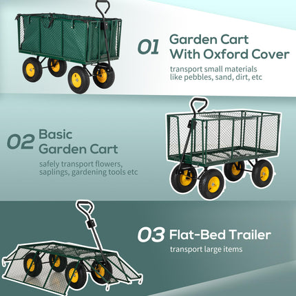 Large Heavy Duty 4 Wheel Garden Trolley Cart with Metal Frame - Green