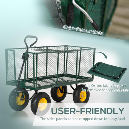 Large Heavy Duty 4 Wheel Garden Trolley Cart with Metal Frame - Green