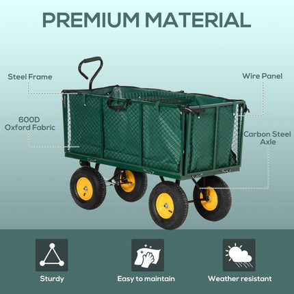 Large Heavy Duty 4 Wheel Garden Trolley Cart with Metal Frame - Green
