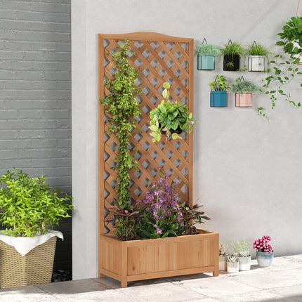 Wooden Garden Planter Box with Trellis Raised Bed 76x36x170 cm - Brown