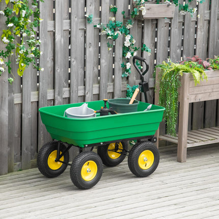 125 Litre Heavy Duty Garden Cart 4 Wheel Trolley Dump Wheelbarrow Trailer - Green