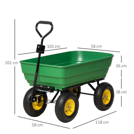 125 Litre Heavy Duty Garden Cart 4 Wheel Trolley Dump Wheelbarrow Trailer - Green