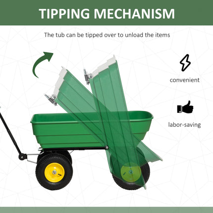 125 Litre Heavy Duty Garden Cart 4 Wheel Trolley Dump Wheelbarrow Trailer - Green