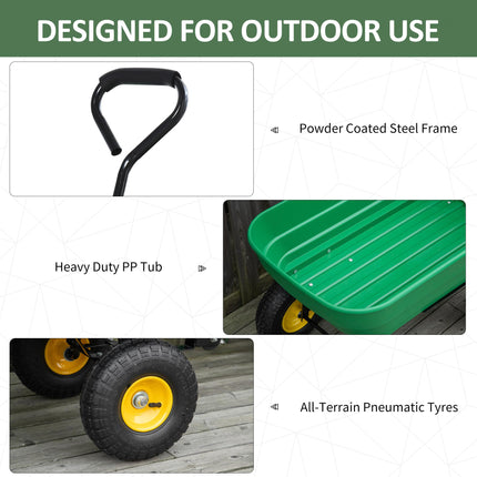125 Litre Heavy Duty Garden Cart 4 Wheel Trolley Dump Wheelbarrow Trailer - Green