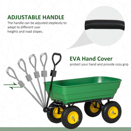 125 Litre Heavy Duty Garden Cart 4 Wheel Trolley Dump Wheelbarrow Trailer - Green
