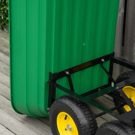 125 Litre Heavy Duty Garden Cart 4 Wheel Trolley Dump Wheelbarrow Trailer - Green