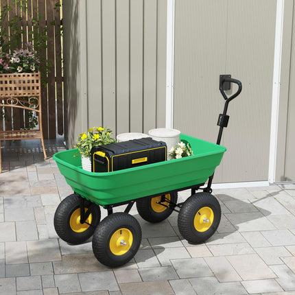125 Litre Heavy Duty Garden Cart 4 Wheel Trolley Dump Wheelbarrow Trailer - Green